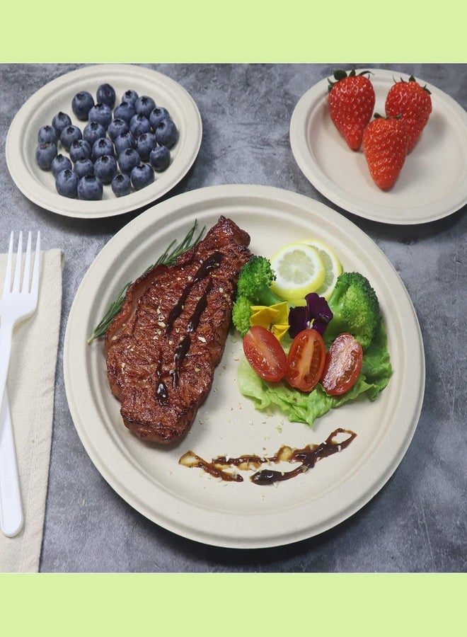 GreenWorks 7 inch and 9 inch Heavy-duty Compostable Plates (each 50 Count), 100 Count Unbleached Disposable Paper Plates - Image 3