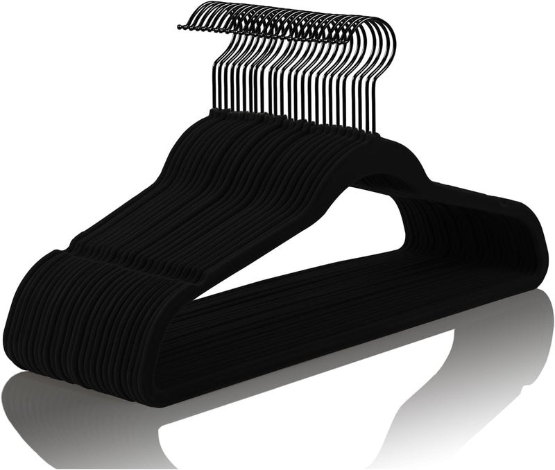 MIZGI 20-Pack Premium Full Black Velvet Hangers with Black Hooks Heavy Duty - Non Slip Felt Hangers - 360 Degree Swivel,Space Saving Clothes Hangers, Durable Strong Hangers for Suits, Coat. - Image 1