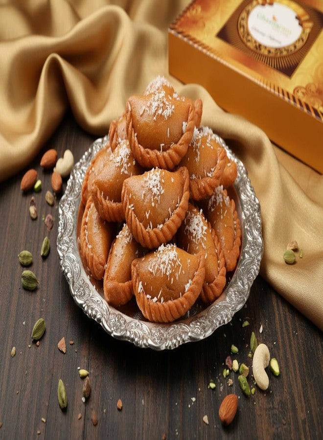 Jaiccha Ghasitaram Gifts Holi Sweets/ Holi Gift/ Holi Hampers/ Thandai Transparent Holi Guft Box with Gujiyas, Thandai, Peanuts, Bhakarwadi and MEWA Bites|Gift Hamper|Diwali Gift Hamper|Food Hampers| - Image 2