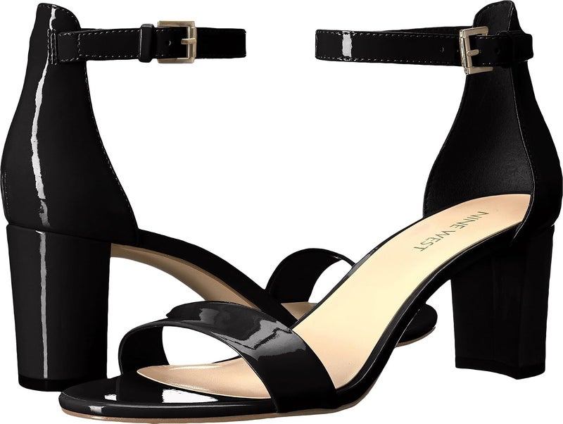 NINE WEST Women's Pruce Heeled Sandal in Black Patent - Image 1