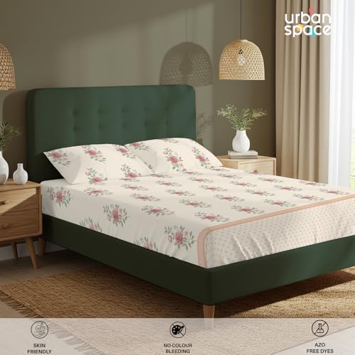 Urban Space Serene 100% Cotton Bedsheet for Single Bed, 200 TC Floral Single Bedsheet with 1 Pillow Cover (58 X 90 Inches, Vintage Rose Buttercream) - Image 4