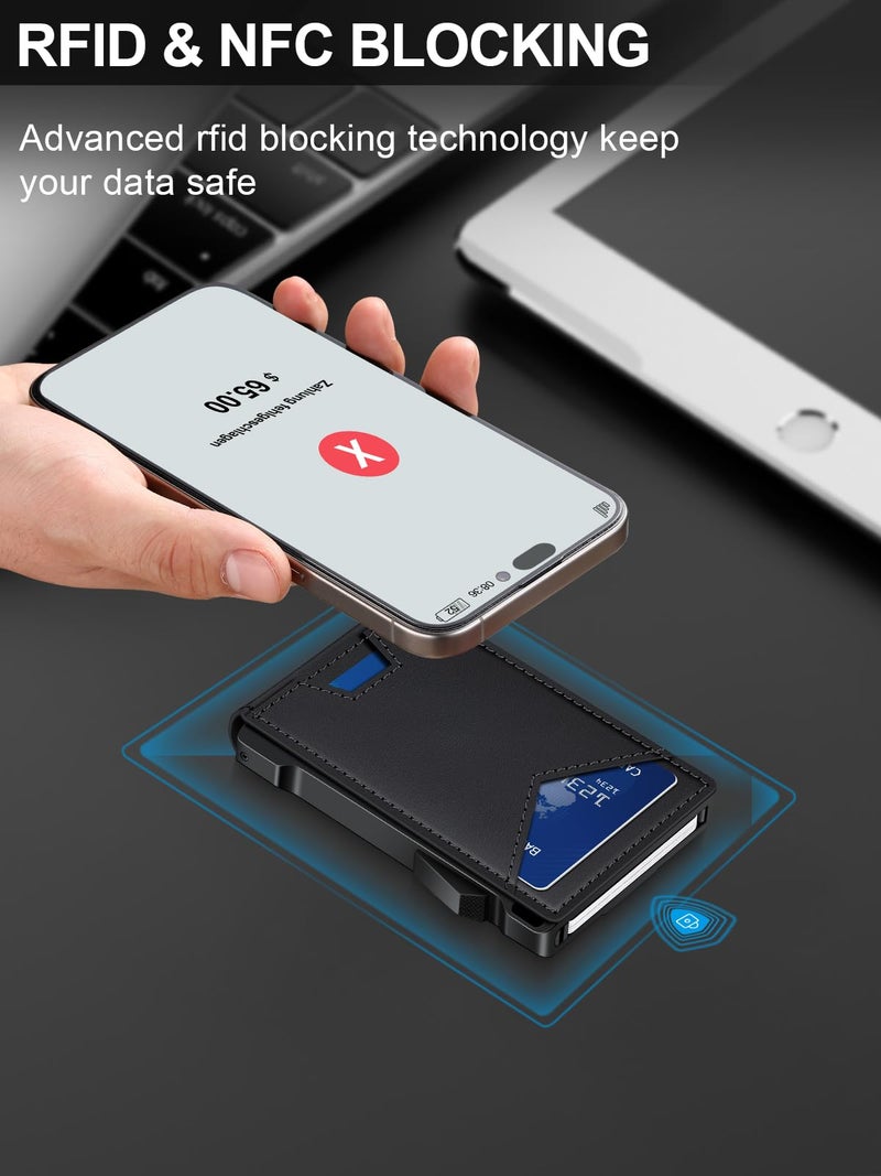 kafellon محفظة للرجال RFID مع نافذتين للهوية ومشبك نقود، حامل بطاقات رفيع قابل للفتح لـ 10-12 بطاقة، محفظة ذكية ثنائية الطي بسيطة للجيب الأمامي، حامل بطاقات ائتمان معدني مدمج، هدايا للرجال - Image 3