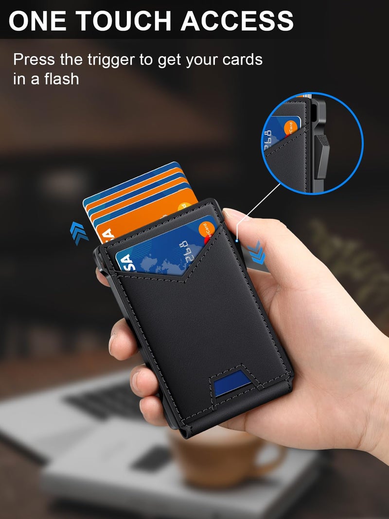 kafellon محفظة للرجال RFID مع نافذتين للهوية ومشبك نقود، حامل بطاقات رفيع قابل للفتح لـ 10-12 بطاقة، محفظة ذكية ثنائية الطي بسيطة للجيب الأمامي، حامل بطاقات ائتمان معدني مدمج، هدايا للرجال - Image 2