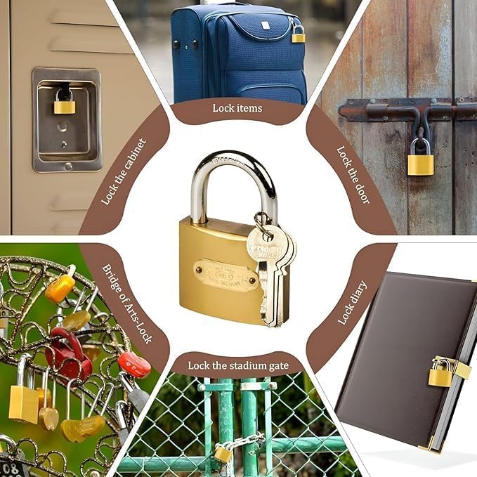 ATEVON Heavy Duty Brass Padlock with 2 Steel Keys – Rust-Resistant Imitation Copper Lock for Door, Luggage, Gate, Locker, Shed, Office, Warehouse, Toolbox, Travel Security Lock - Image 2
