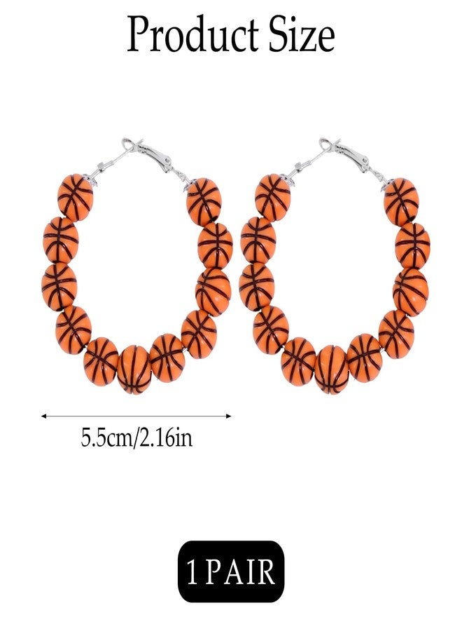 Bmpzery Basketball Earrings for Women,Basketball Earrings Jewelry Accessories with Ball Shape Beaded,Ball Shape Sports Hoop Earring,Gifts for Women Team Sport Lover Party Earring Decoration - Image 2