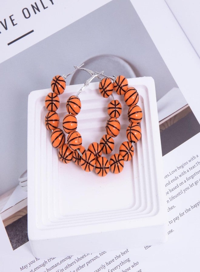 Bmpzery Basketball Earrings for Women,Basketball Earrings Jewelry Accessories with Ball Shape Beaded,Ball Shape Sports Hoop Earring,Gifts for Women Team Sport Lover Party Earring Decoration - Image 5