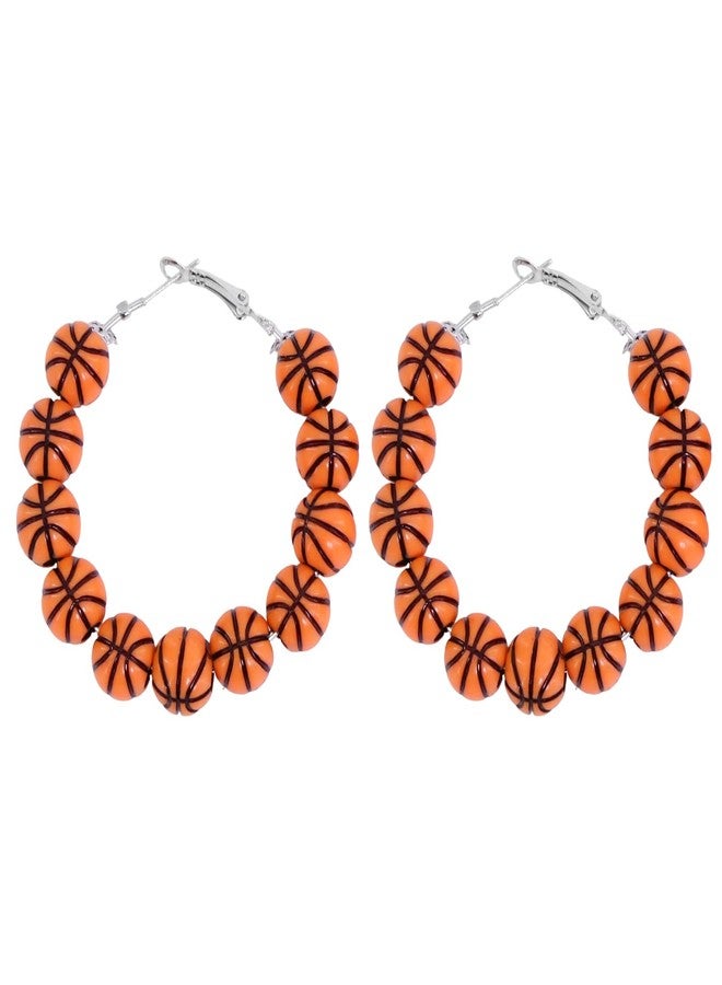 Bmpzery Basketball Earrings for Women,Basketball Earrings Jewelry Accessories with Ball Shape Beaded,Ball Shape Sports Hoop Earring,Gifts for Women Team Sport Lover Party Earring Decoration - Image 1