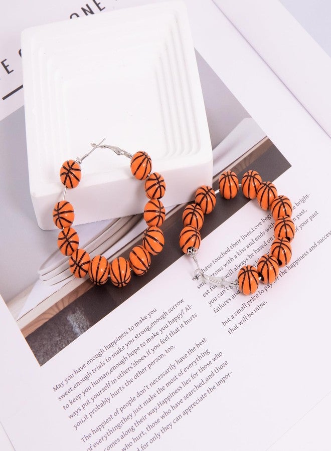 Bmpzery Basketball Earrings for Women,Basketball Earrings Jewelry Accessories with Ball Shape Beaded,Ball Shape Sports Hoop Earring,Gifts for Women Team Sport Lover Party Earring Decoration - Image 3