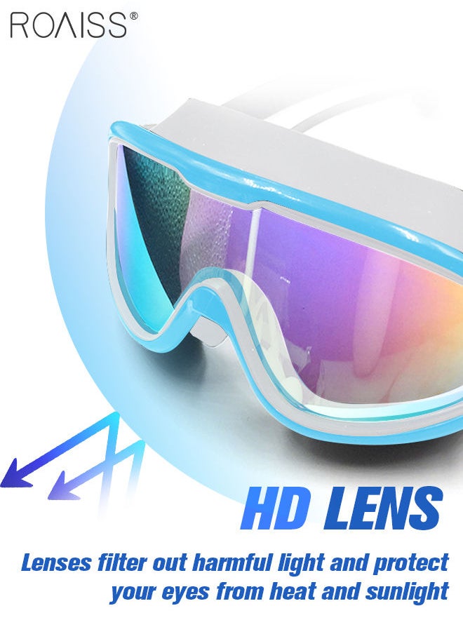 roaiss Adult Waterproof Swimming Goggles, Clear Underwater Vision Anti-Fog UV Protection No Leakage, Large Soft Silicone Frame with Earplugs for Men Women (Lake Blue)  - Image 2