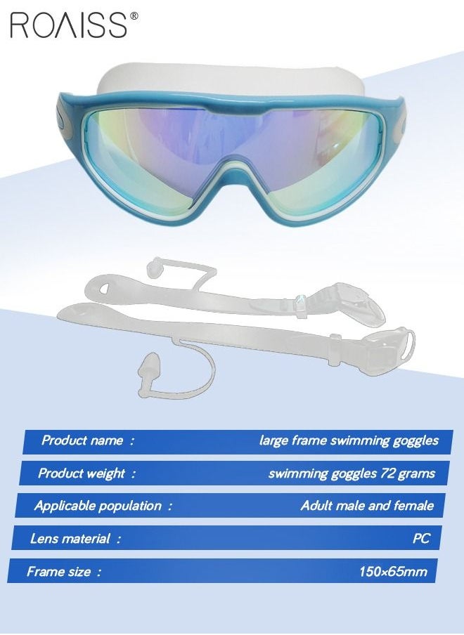 roaiss Adult Waterproof Swimming Goggles, Clear Underwater Vision Anti-Fog UV Protection No Leakage, Large Soft Silicone Frame with Earplugs for Men Women (Lake Blue)  - Image 3