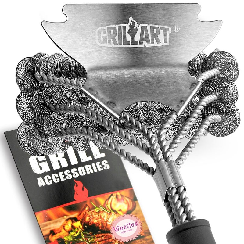 GRILLART Grill Brush and Scraper Bristle Free  Safe BBQ Brush for Grill Stainless Grill Grate Cleaner  Safe Grill Accessories for PorcelainWeber GasCharcoal Grill  Gifts for Grill WizardMenDad