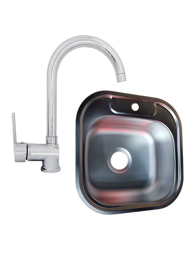 Stainless kitchen sink, 48 x 48 cm, the first in Egypt, special code (special kitchen mixer for the sink)  - Image 2