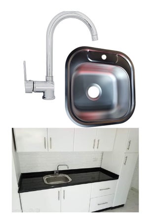 Stainless kitchen sink, 48 x 48 cm, the first in Egypt, special code (special kitchen mixer for the sink)