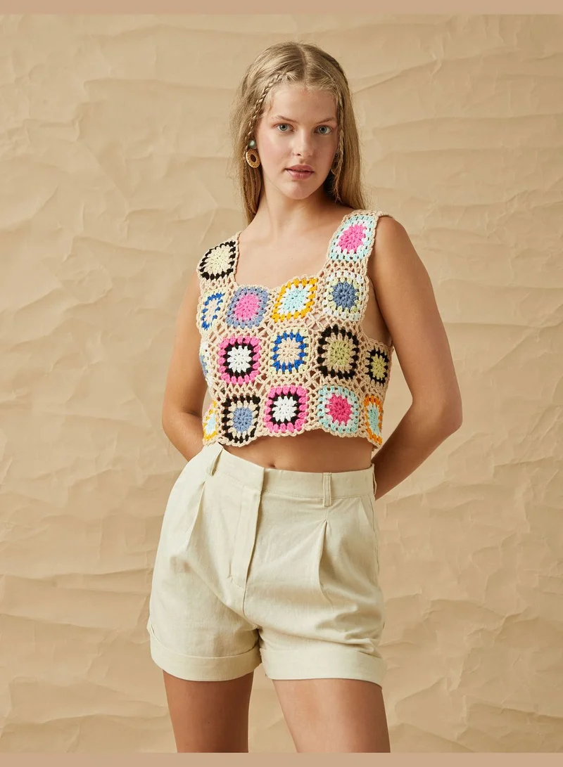 KOTON Crochet Knitted Crop Tanktop
