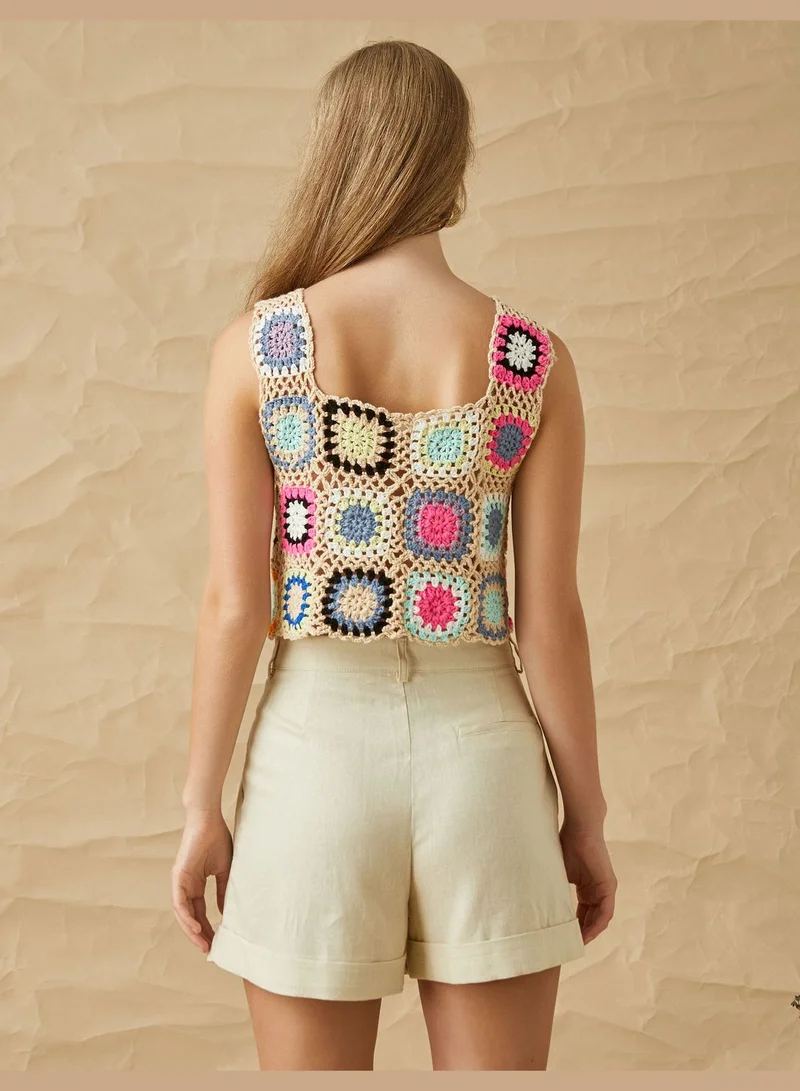 KOTON Crochet Knitted Crop Tanktop