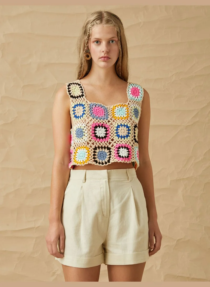 KOTON Crochet Knitted Crop Tanktop