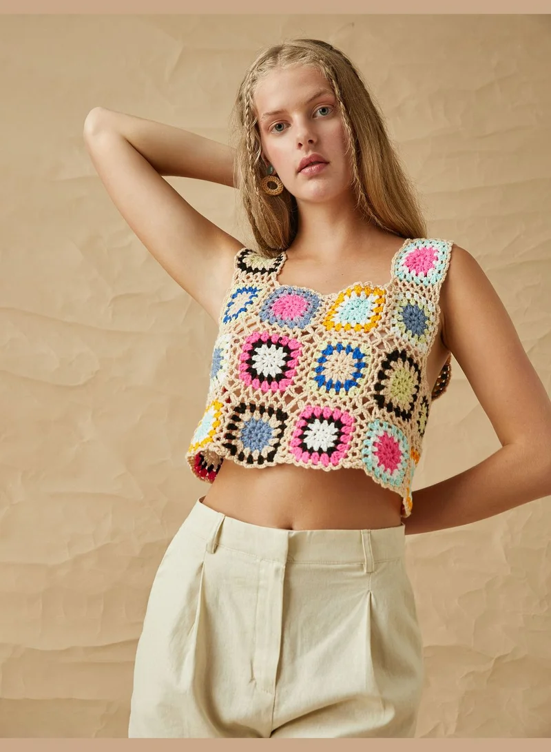 KOTON Crochet Knitted Crop Tanktop