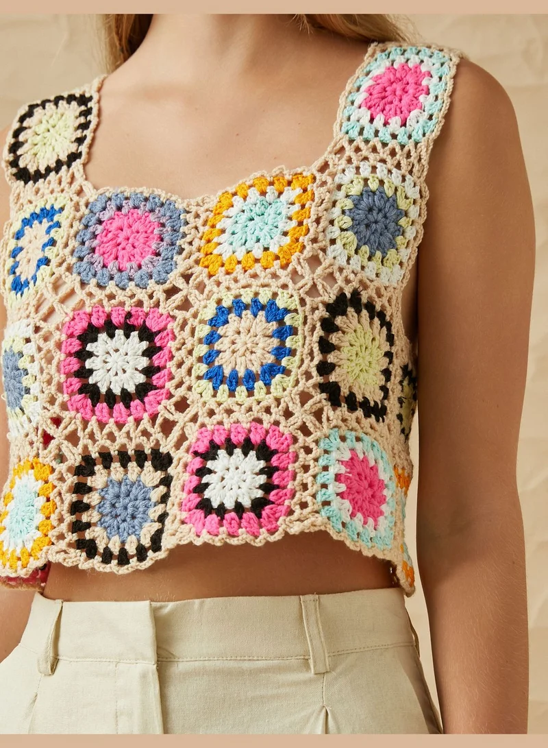 KOTON Crochet Knitted Crop Tanktop