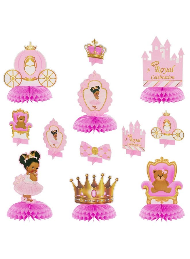 BeYumi 12Pcs Royal Princess Themed Honeycomb Centerpiece Table Toppers For Baby Girls African American Little Princecess Black Girl Castle Tiara Pink And Gold Baby Shower Birthday Party Decoration - Image 1