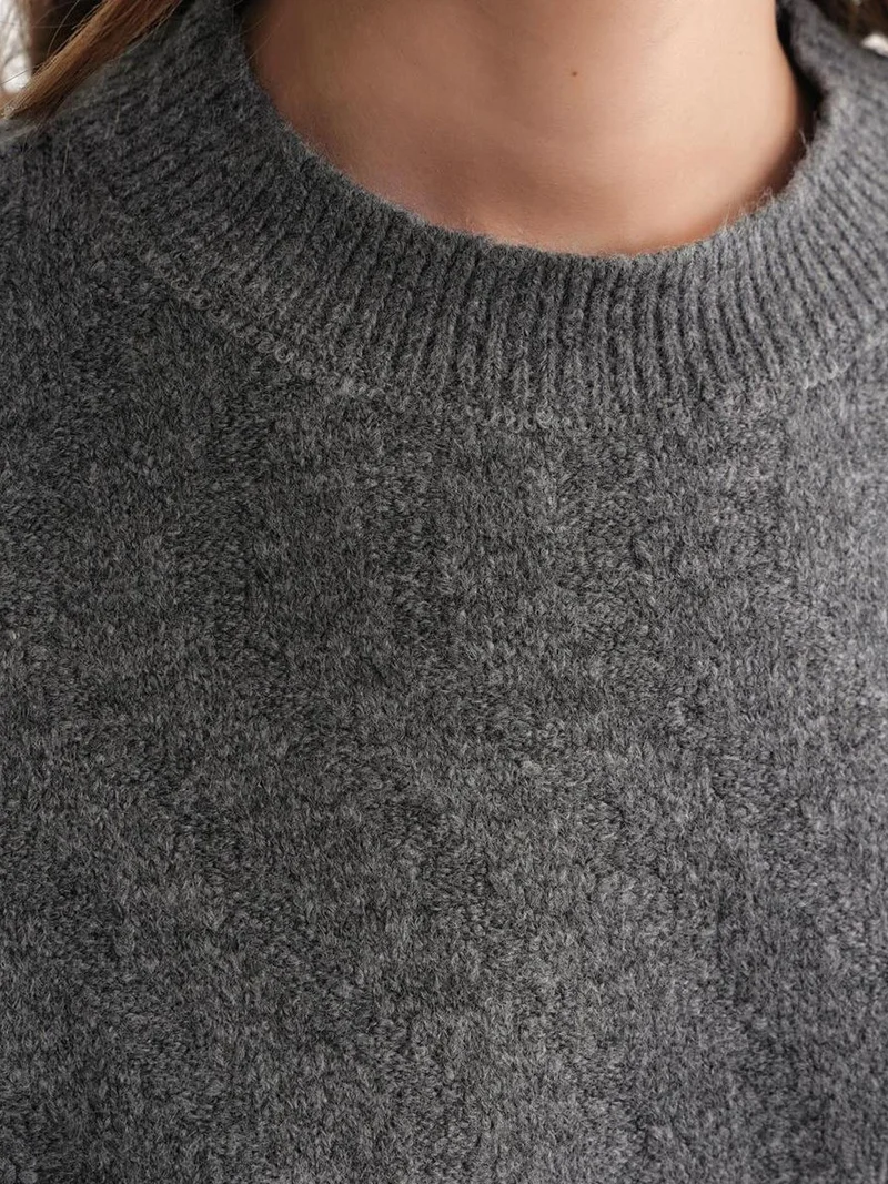 Mixray Dark Grey Mixray Ribbed Knitwear Pullover Sweater with Hair Braid Pattern for Women | Best Price UAE