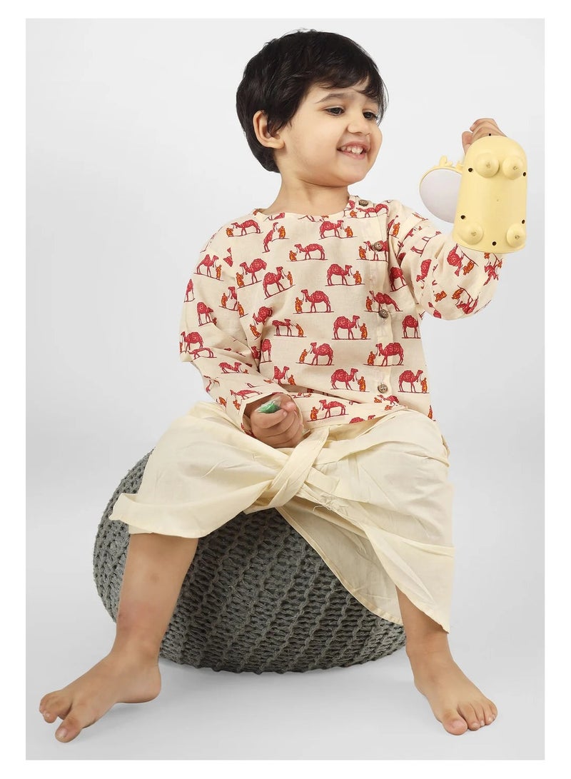 بولكاتوتس بلوزة أنجراكا بطبعة الجمل بأكمام طويلة من Polka Tots مع دوتي - كريمي (3 سنوات - 4 سنوات)  - Image 1