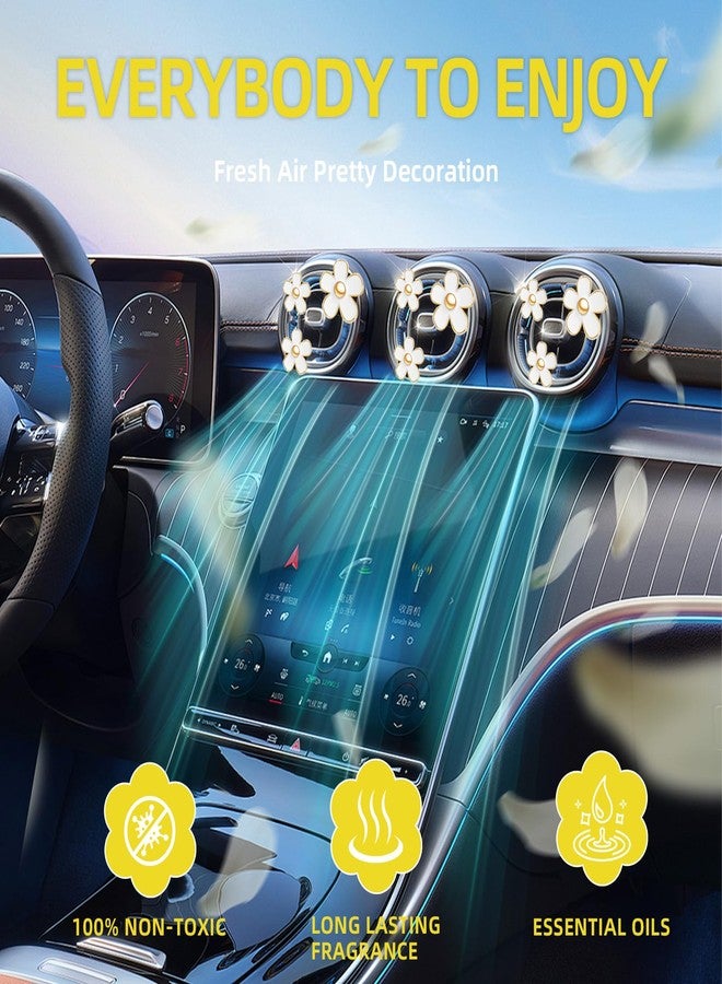 NBTEPEM 6 PCS Daisy Flower Air Vent Clip Car Decoration Accessories Air Conditioning Outlet Clip Car Air Freshener Clip Charm Car Interior Decor(3 cm, 3.3 cm, White) - Image 2