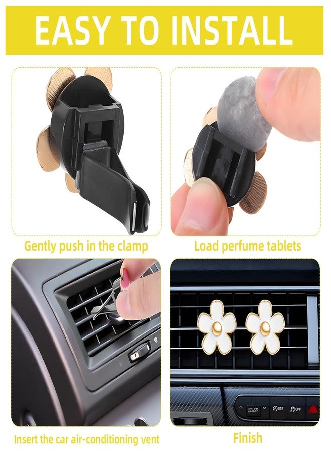 NBTEPEM 6 PCS Daisy Flower Air Vent Clip Car Decoration Accessories Air Conditioning Outlet Clip Car Air Freshener Clip Charm Car Interior Decor(3 cm, 3.3 cm, White) - Image 5