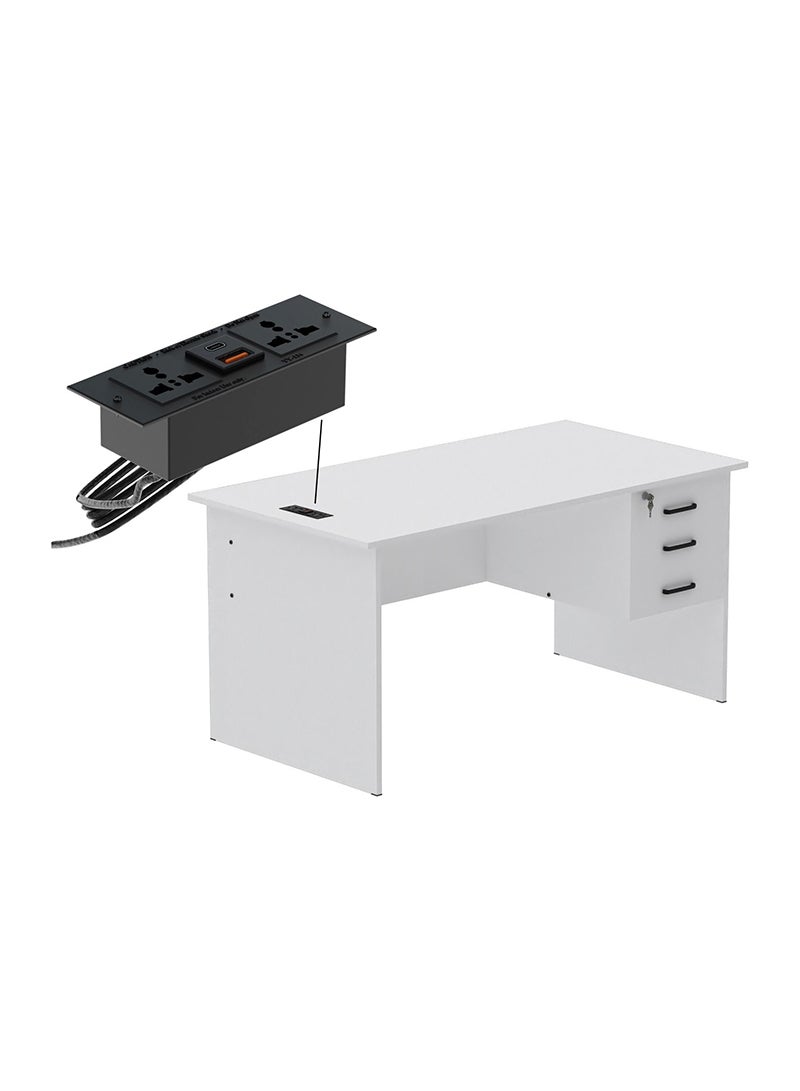 Mahmayi Mahmayi MP1 160x80 Writing Table with Hanging Pedestal - White with Black BS01 Desktop Socket with USB AC Port for Office, Home, and Meeting Room 17 cm - Image 1
