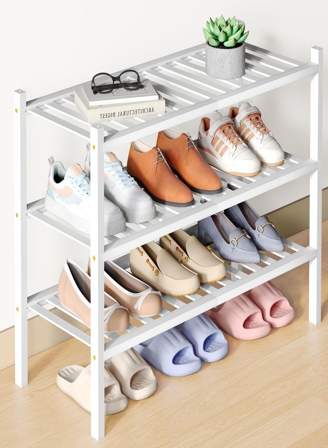 Smiry Bamboo Shoe Rack for Closet, 3 Tier Wooden Stackable Shoe Organizer, Free Standing Shoes Storage Shelf for Entryway, Front Door Entrance, White - Image 1
