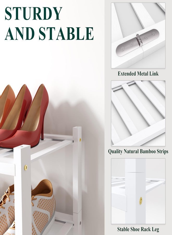 Smiry Bamboo Shoe Rack for Closet, 3 Tier Wooden Stackable Shoe Organizer, Free Standing Shoes Storage Shelf for Entryway, Front Door Entrance, White - Image 3