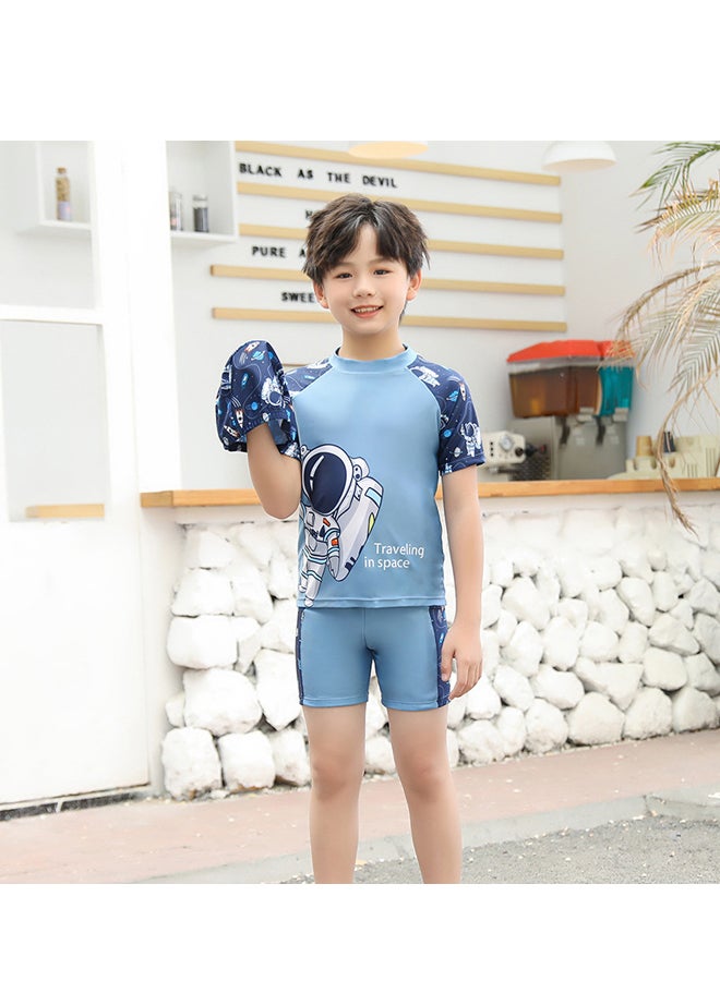 Three Piece Kids Swimsuit with Cap Set Boys Cartoon Print Swimwear Children Beachwear Bathing Suit for Summer - Image 1