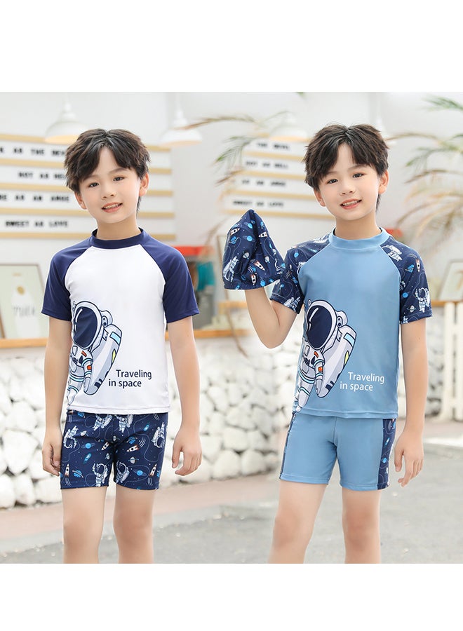 Three Piece Kids Swimsuit with Cap Set Boys Cartoon Print Swimwear Children Beachwear Bathing Suit for Summer - Image 2