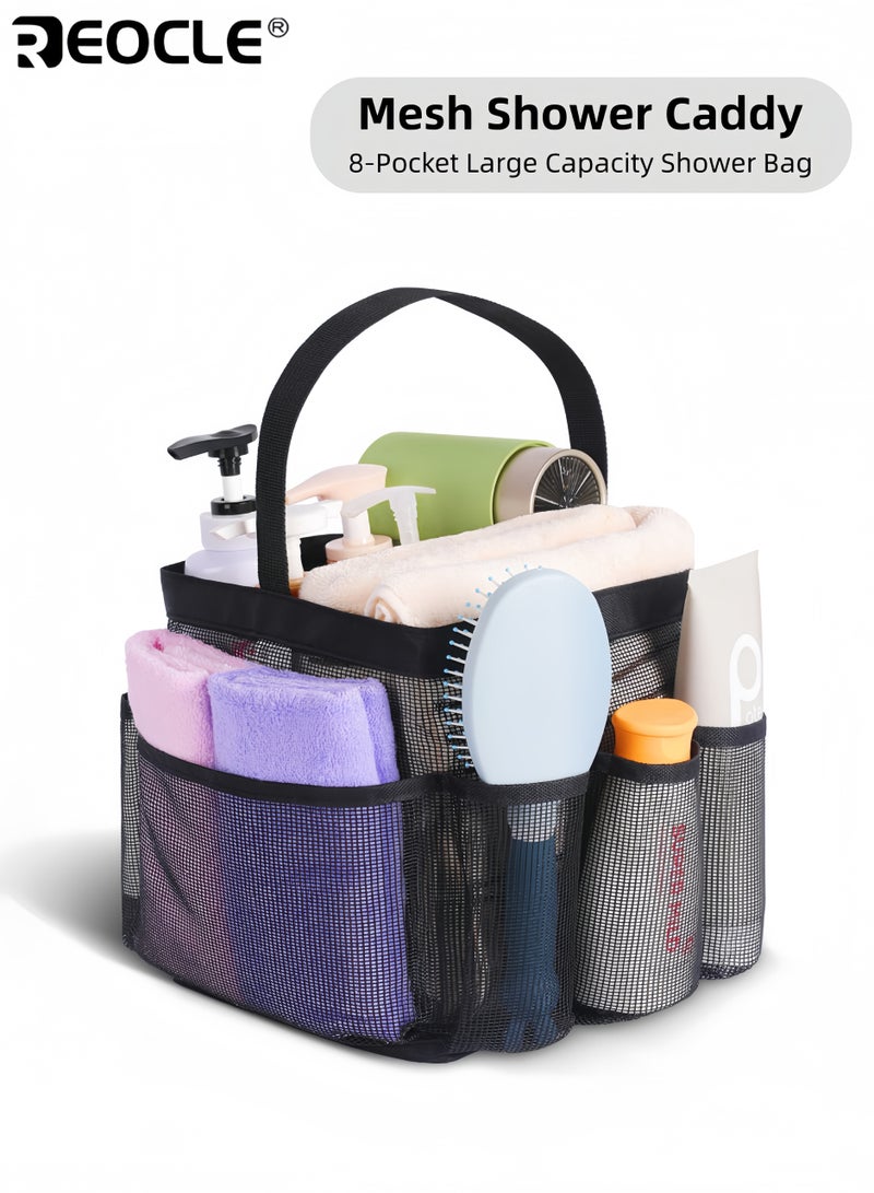 REOCLE Portable Shower Caddy with 8-Pocket Design and Large Capacity Mesh Storage Bag with Hanging Hook for College Dorm Gym Beach Use - Image 1