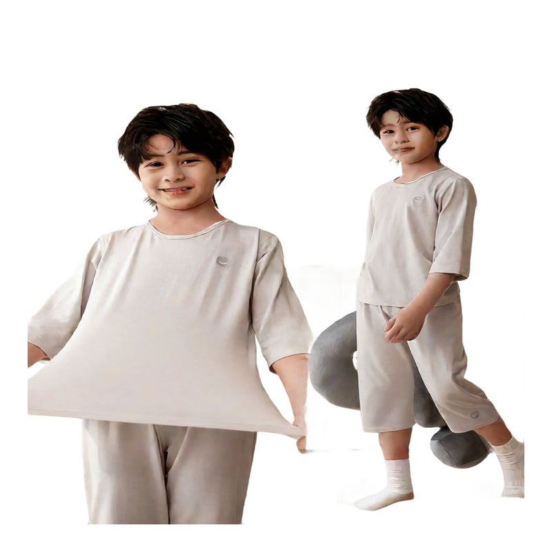 Kids Pajama Set Summer Short Sleeve Boys Girls Homewear Thin Sleepwear - Image 4