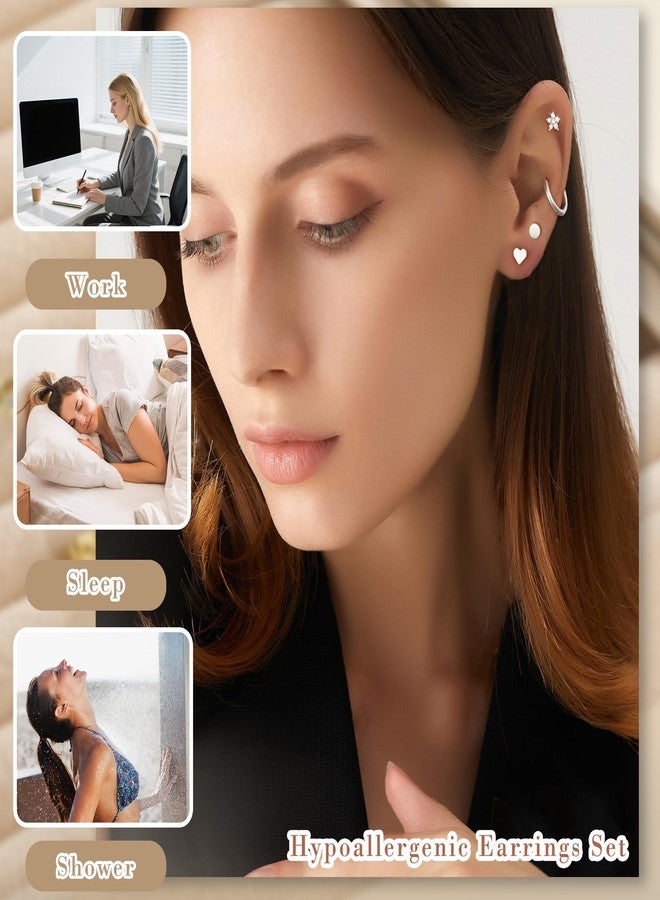 KesaPlan Stud Earrings for Women 14K Gold Plated Hypoallergenic Hoop Earrings Set Small Studs Hoop Huggie Earring Multiple Piercing Star Heart Ball Cubic Zirconia Studs Stacks Trendy for Women Men (Stud Earrings Set Silver) - Image 5