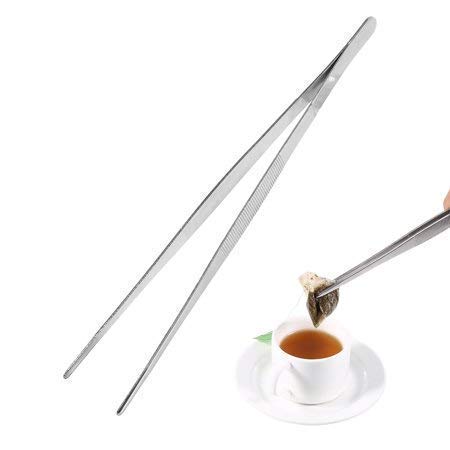 NJ Barbecue Hand Tool, Silver Stainless Steel Food Tongs, Straight Tweezers BBQ Accessories, Seaweed Sushi Kitchen Tongs - 10 Inches - Image 5