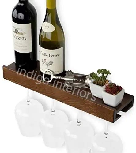 Indigo interiors Wall Mounted Wine Glass Rack Wooden Wine Glass Hanging Rack for Kitchen Storage Wine Glass Rack Wall Mounted. - Image 2