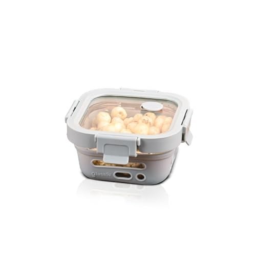 GLASAFE Glass Lunch Box for Office w/t Air Tight Glass lid & Protective Silicone Sleeve | Tiffin Box for Men & Women | 100% Borosilicate Glass | Microwave & Dishwasher Safe | 320ml (Grey) - Image 1