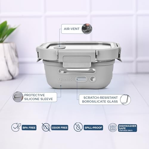 GLASAFE Glass Lunch Box for Office w/t Air Tight Glass lid & Protective Silicone Sleeve | Tiffin Box for Men & Women | 100% Borosilicate Glass | Microwave & Dishwasher Safe | 320ml (Grey) - Image 5