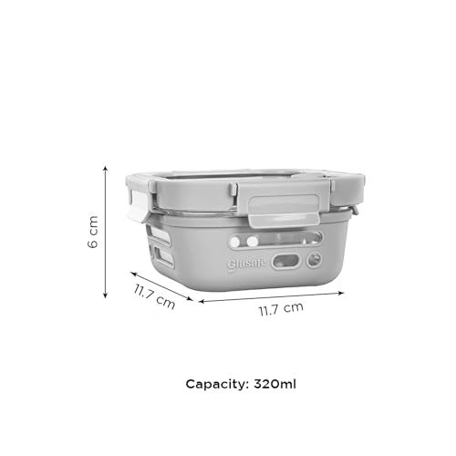 GLASAFE Glass Lunch Box for Office w/t Air Tight Glass lid & Protective Silicone Sleeve | Tiffin Box for Men & Women | 100% Borosilicate Glass | Microwave & Dishwasher Safe | 320ml (Grey) - Image 2