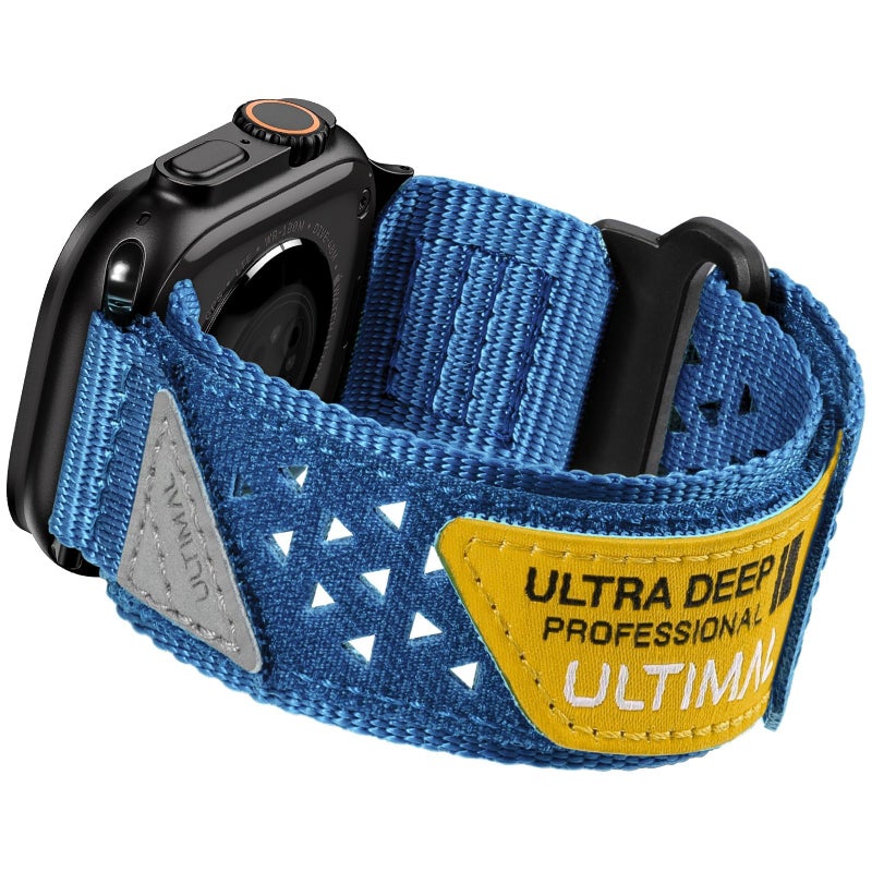 ULTIMAL Compatible witch Apple Watch 321 Series 1110987654SESE2SE3Nylon StarsStripes Flag Woven Strap for men 49mm 46mm 45mm 44mm Blue - Image 2
