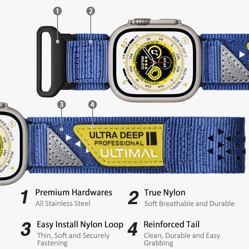 ULTIMAL Compatible witch Apple Watch 321 Series 1110987654SESE2SE3Nylon StarsStripes Flag Woven Strap for men 49mm 46mm 45mm 44mm Blue - Image 3