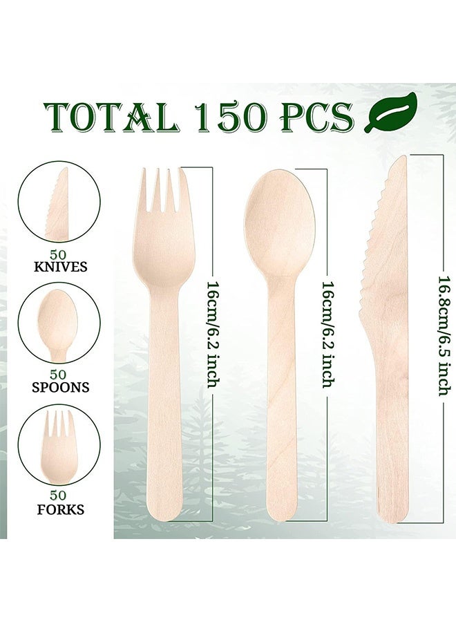 Peachjoy 50pcs Disposable Wooden Cutlery Set, Excellent quality, Eco Friendly Biodegradable & Compostable For Party Picnic Office Wedding & Indoor/Outdoor use, Deep spoons strong forks sharp knives. - Image 5