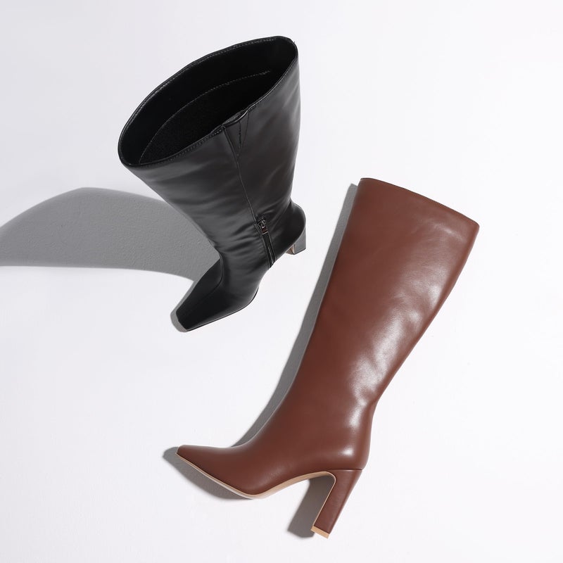 Lovee Cosee Black Leather Boots for Women Knee High Tall Boots for Women Square Toe Chunky Heels Wide Calf Block Heeled Dress Sexy Fashion Trendy Fall Wintern Boots Size 7.5 - Image 5