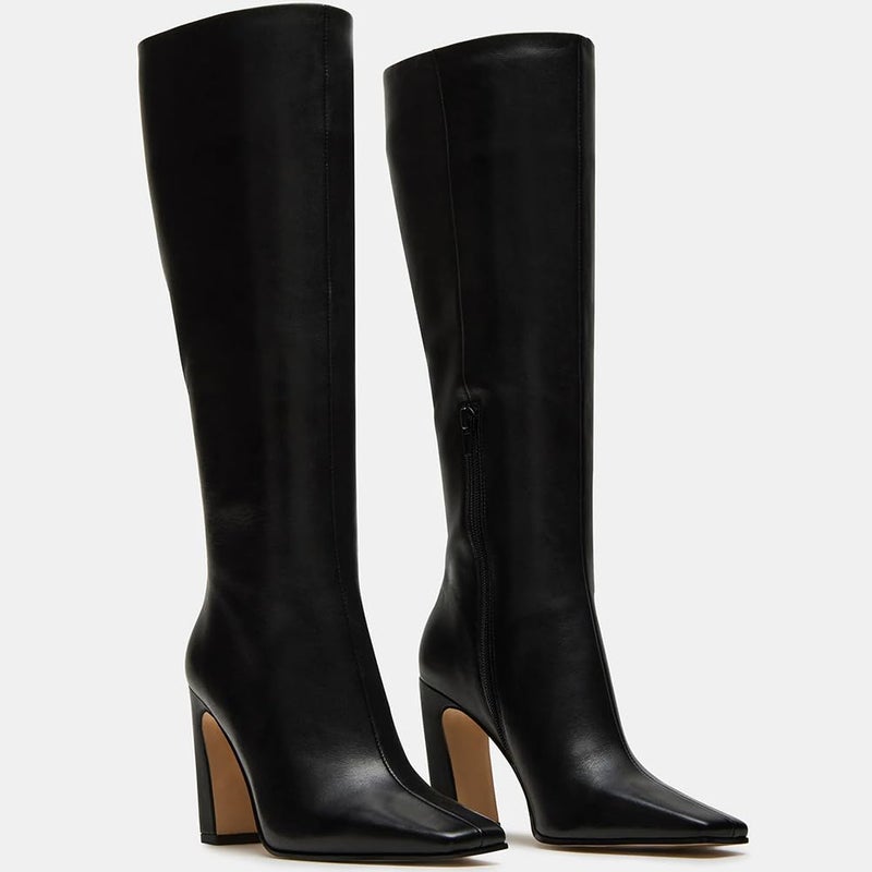 Lovee Cosee Black Leather Boots for Women Knee High Tall Boots for Women Square Toe Chunky Heels Wide Calf Block Heeled Dress Sexy Fashion Trendy Fall Wintern Boots Size 7.5 - Image 4