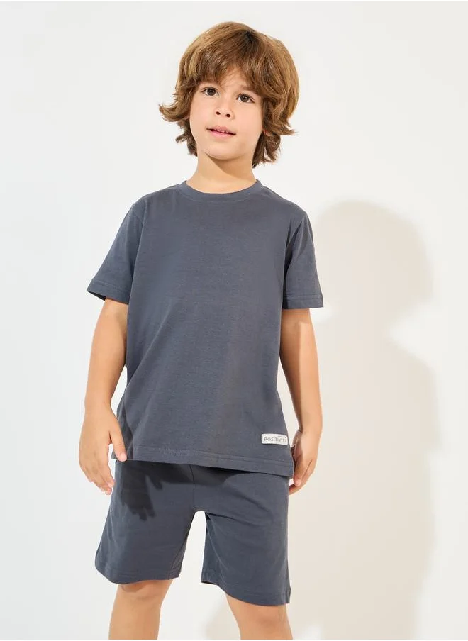 Styli Solid Round Neck T-Shirt & Shorts Set
