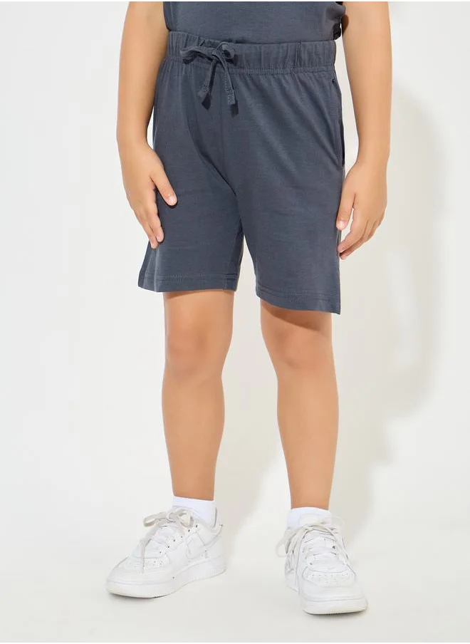 Styli Solid Round Neck T-Shirt & Shorts Set