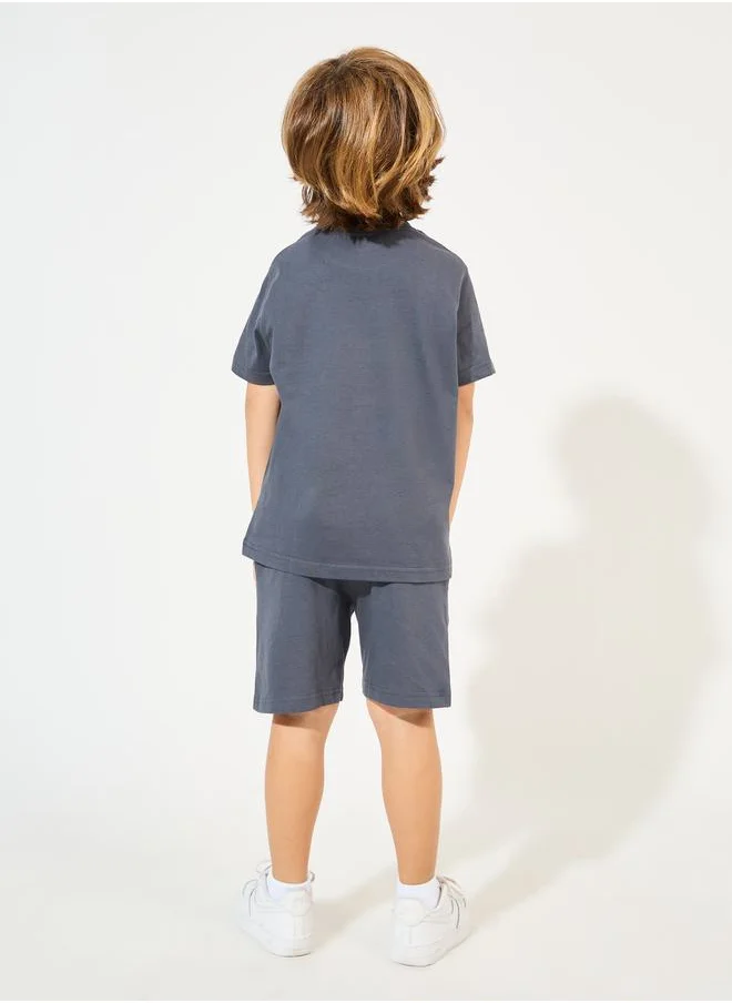 Styli Solid Round Neck T-Shirt & Shorts Set
