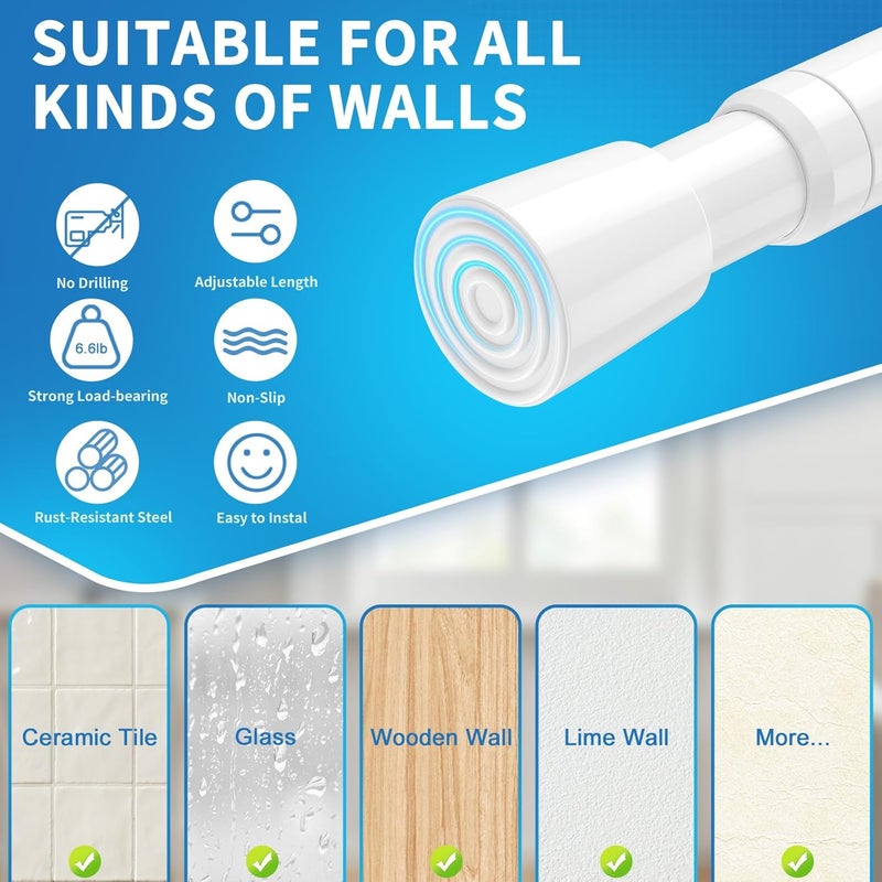 AIZESI Tension Curtain Rod for Windows 26.5 to 36 inch, Adjustable Expandable Pressure Spring Curtain Rod No Drilling, White Curtain Rod for Bedroom Doorway Closet Door - Image 2