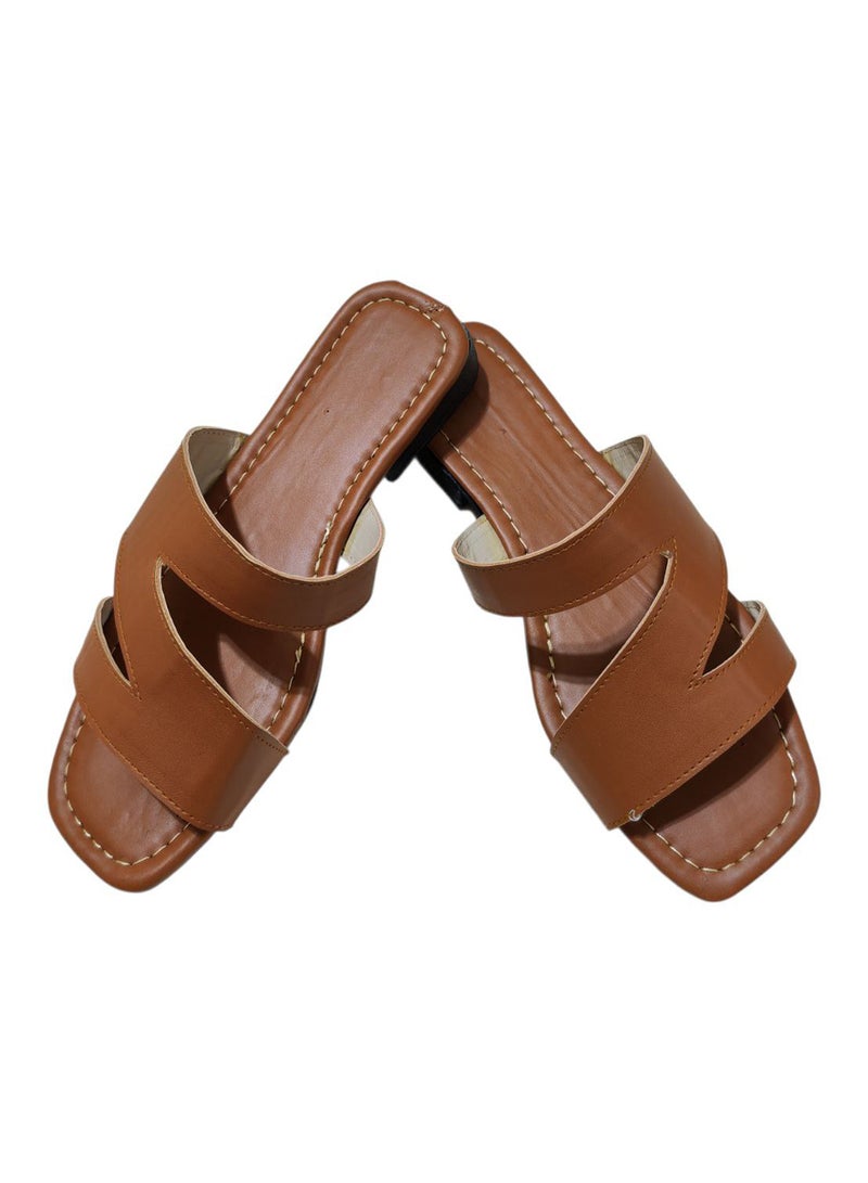 Karisma Flat Squared Toe Slippers With Three Strap Cut Design - Image 1